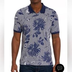 Robert Graham “Mabry” Floral Jacquard Polo Shirt Blue Gray Men’s XL Classic Fit